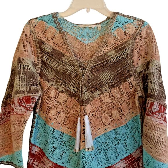 Soft Surroundings Crochet Tunic Womens PXS Woven Chevron Boho Scandi Girl NEW - Picture 4 of 14